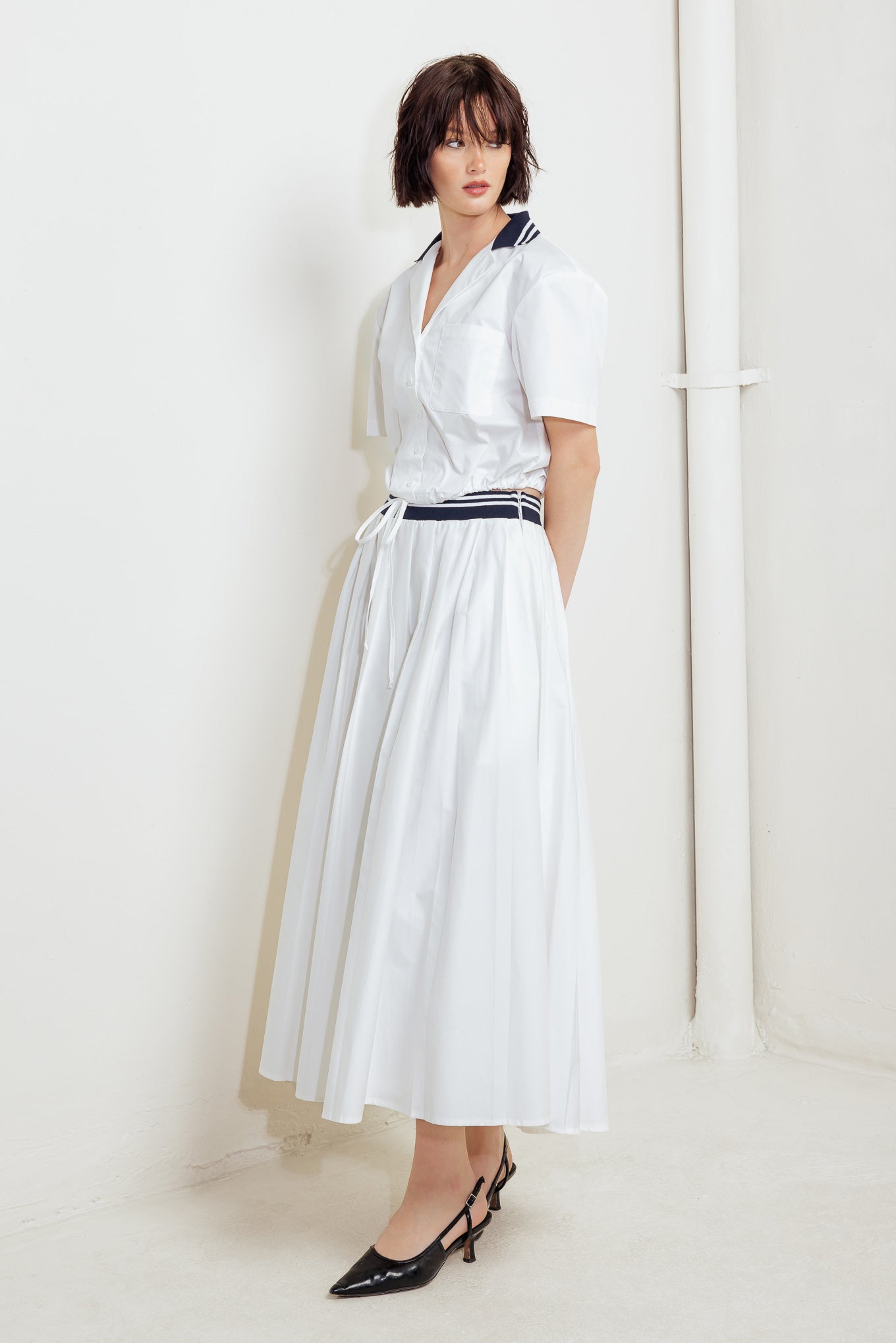 COASTAL COLLAR WOVEN MIDI SKIRT Flying Tomato