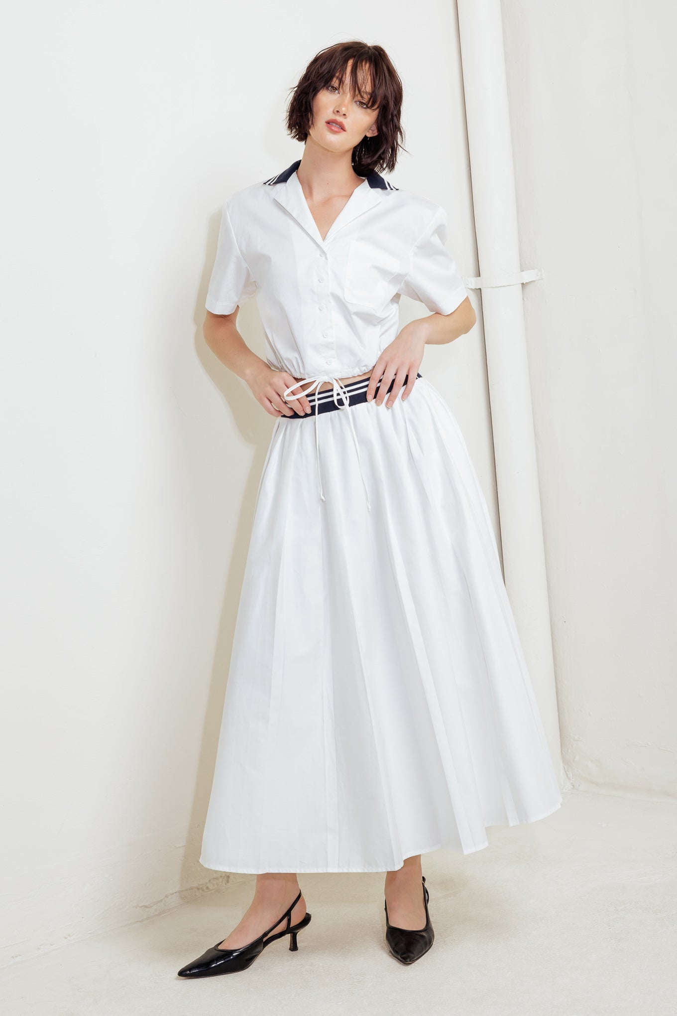 COASTAL COLLAR WOVEN MIDI SKIRT Flying Tomato