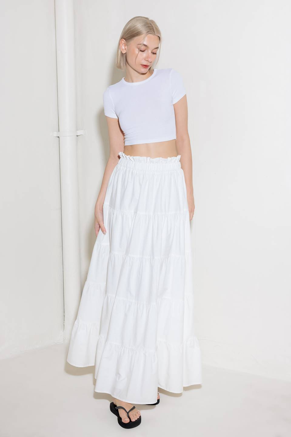 SLOW DOWN IN WHITE WOVEN MAXI SKIRT Flying Tomato
