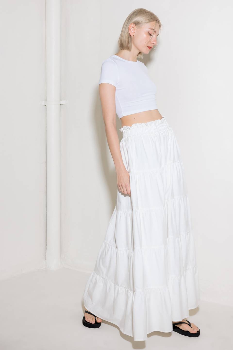 SLOW DOWN IN WHITE WOVEN MAXI SKIRT Flying Tomato