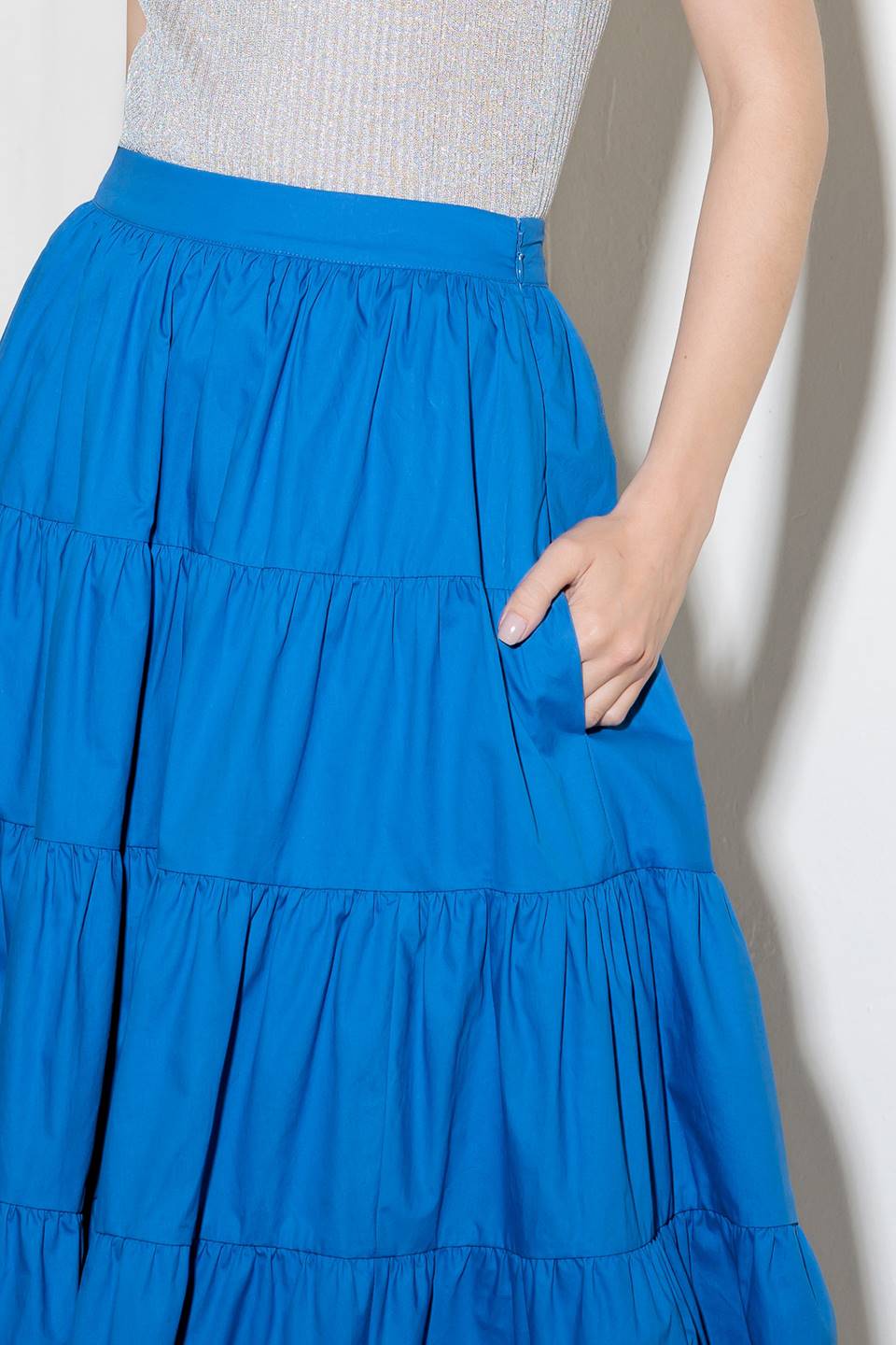 SIMPLY SPELLBOUND BLUE WOVEN FULL MIDI SKIRT Flying Tomato