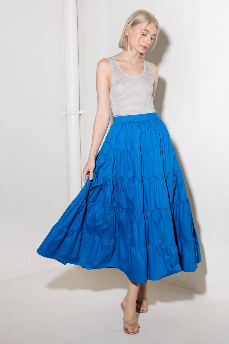 SIMPLY SPELLBOUND BLUE WOVEN FULL MIDI SKIRT Flying Tomato