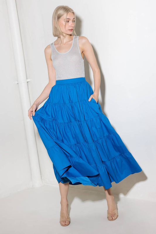 SIMPLY SPELLBOUND BLUE WOVEN FULL MIDI SKIRT Flying Tomato