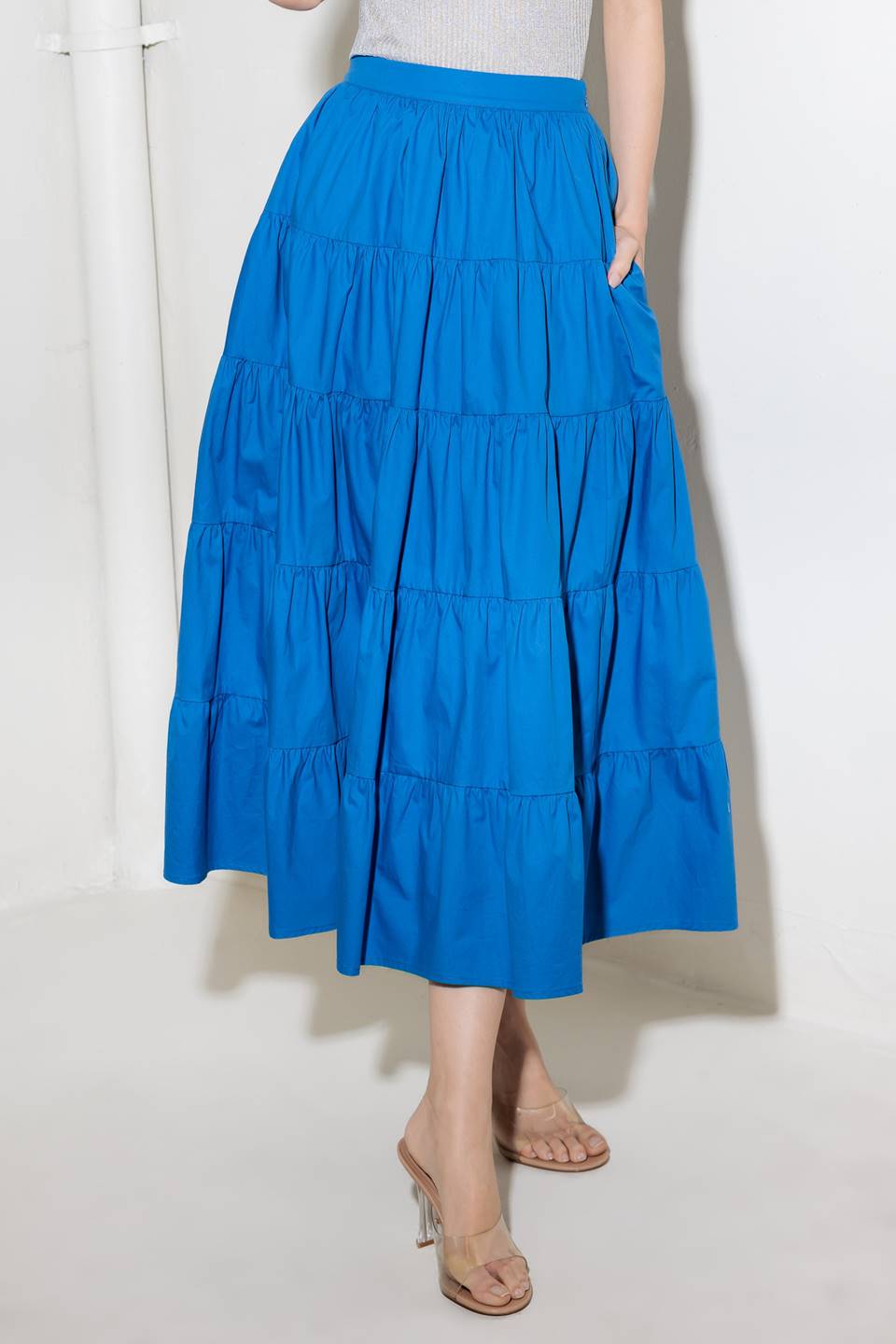 SIMPLY SPELLBOUND BLUE WOVEN FULL MIDI SKIRT Flying Tomato