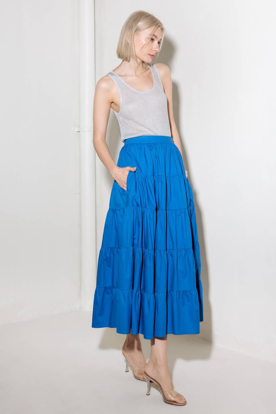 SIMPLY SPELLBOUND BLUE WOVEN FULL MIDI SKIRT Flying Tomato