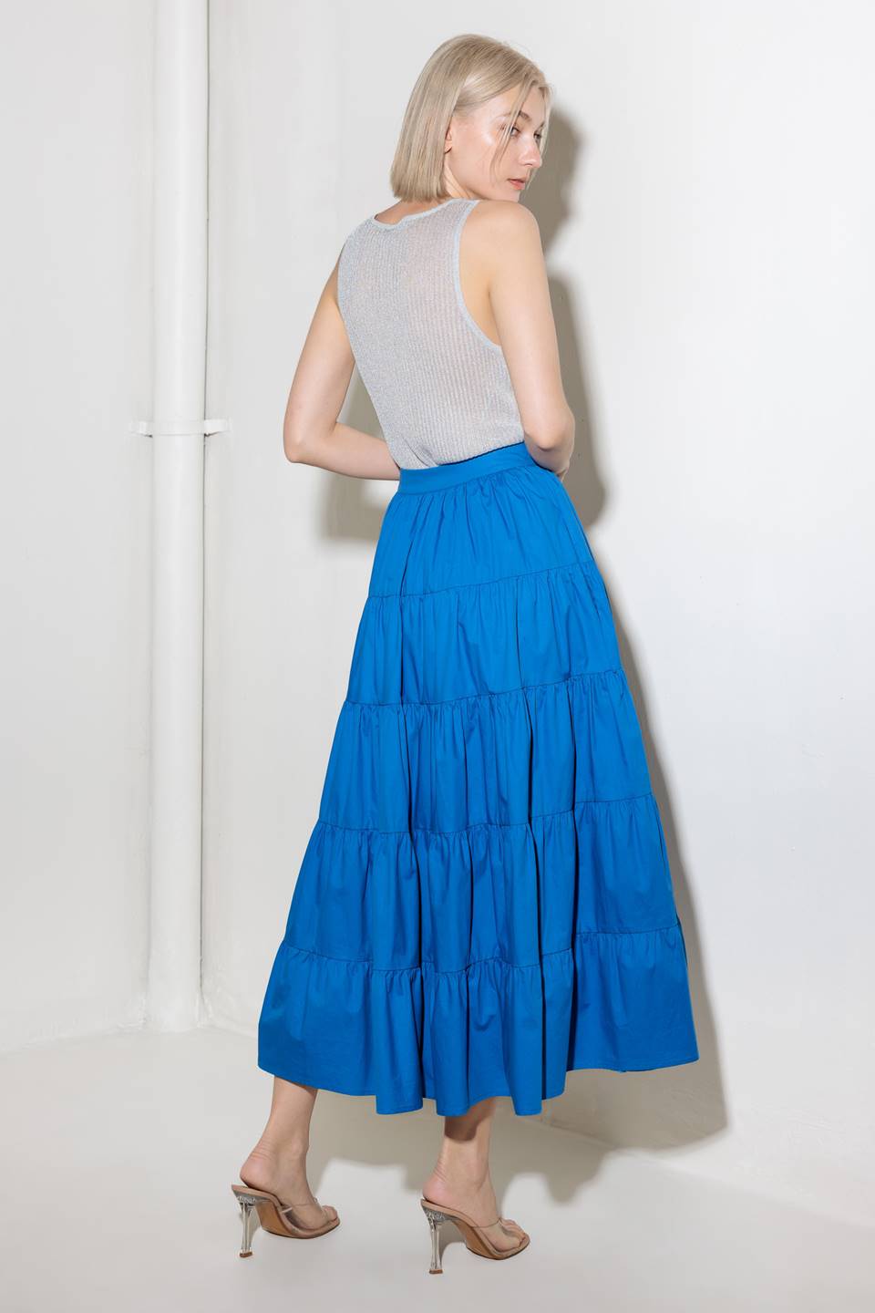 SIMPLY SPELLBOUND BLUE WOVEN FULL MIDI SKIRT Flying Tomato