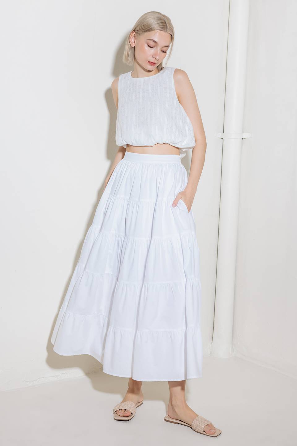 SIMPLY SPELLBOUND WHITE WOVEN FULL MIDI SKIRT Flying Tomato
