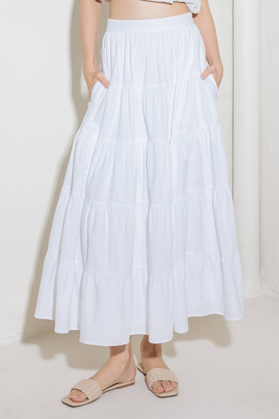 SIMPLY SPELLBOUND WHITE WOVEN FULL MIDI SKIRT Flying Tomato