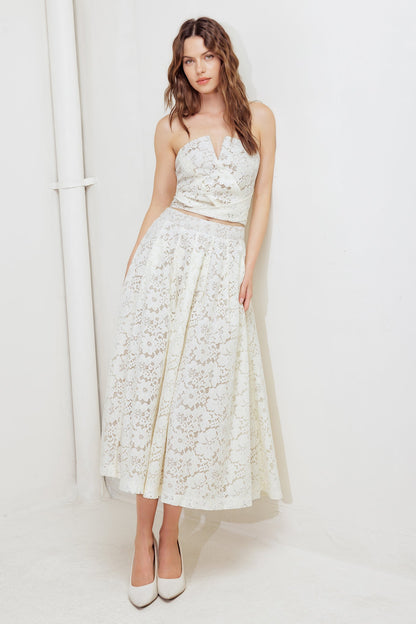 CHANTILLY FLAIR WOVEN LACE MIDI SKIRT