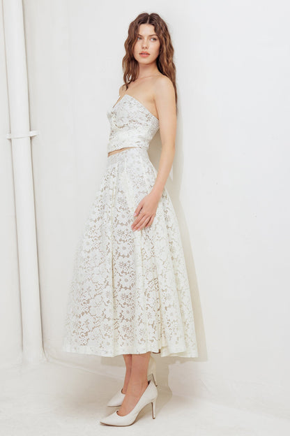 CHANTILLY FLAIR WOVEN LACE MIDI SKIRT