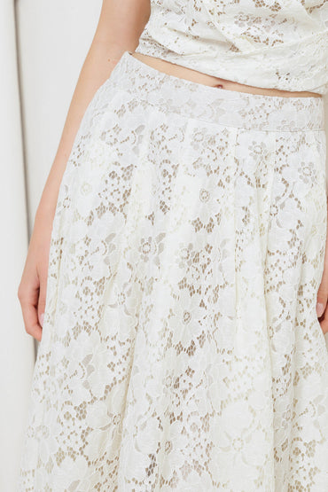 CHANTILLY FLAIR WOVEN LACE MIDI SKIRT