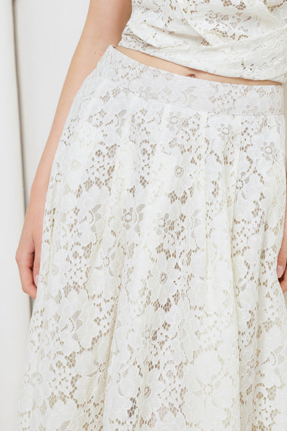 CHANTILLY FLAIR WOVEN LACE MIDI SKIRT