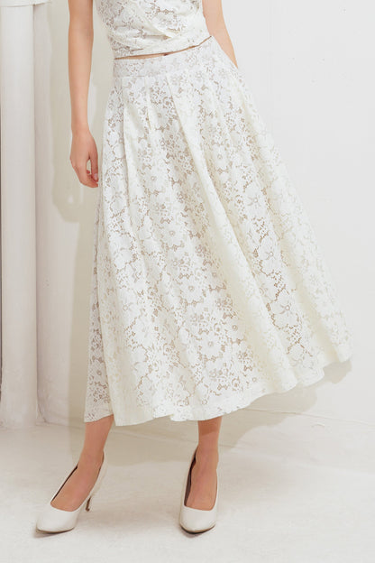 CHANTILLY FLAIR WOVEN LACE MIDI SKIRT