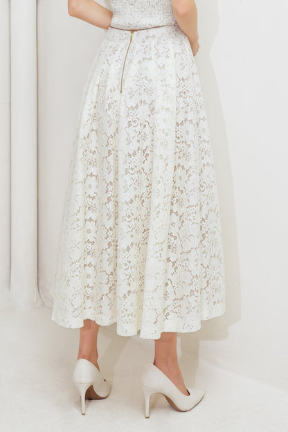 CHANTILLY FLAIR WOVEN LACE MIDI SKIRT