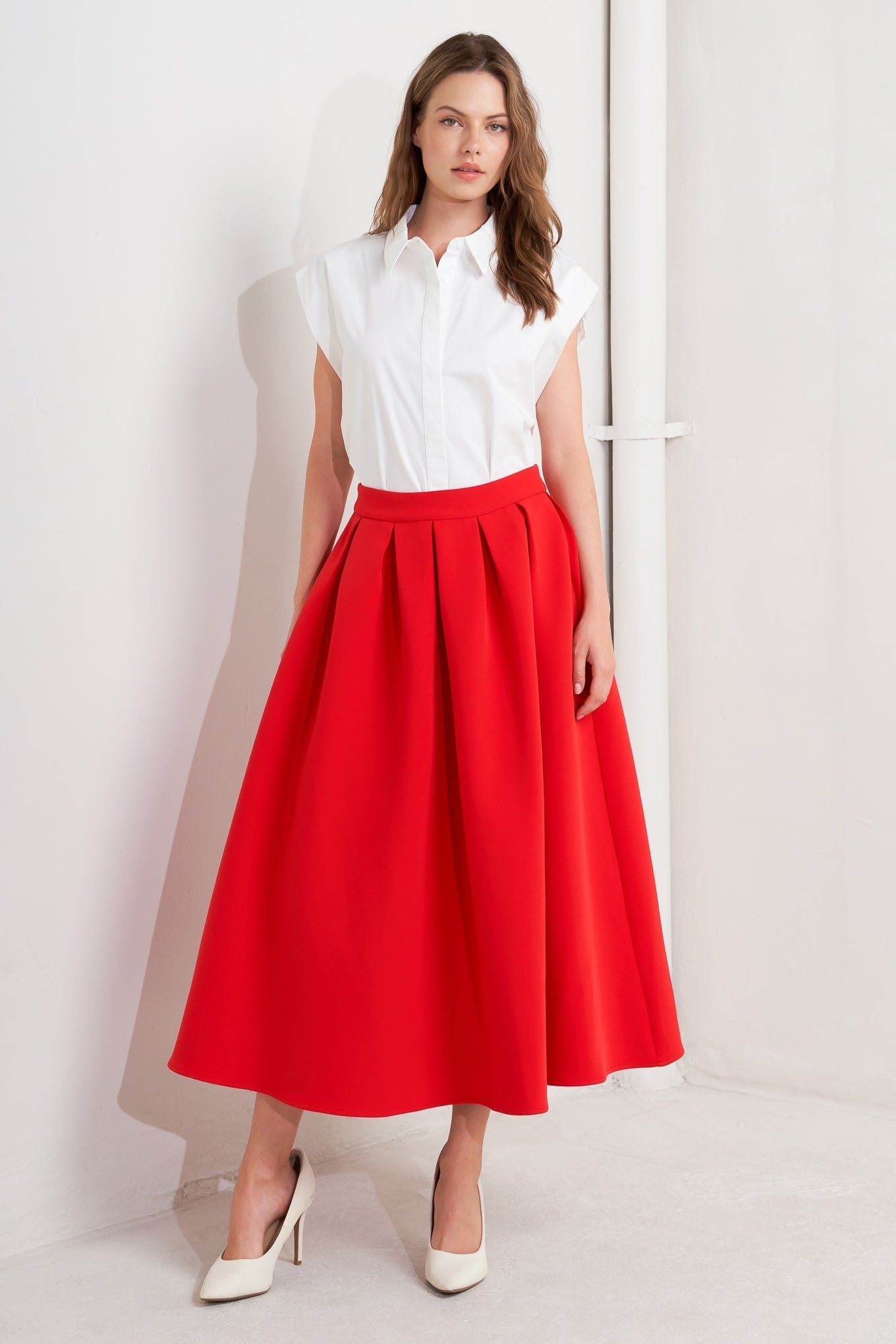 STRAWBERRY POP WOVEN FULL MIDI SKIRT Flying Tomato