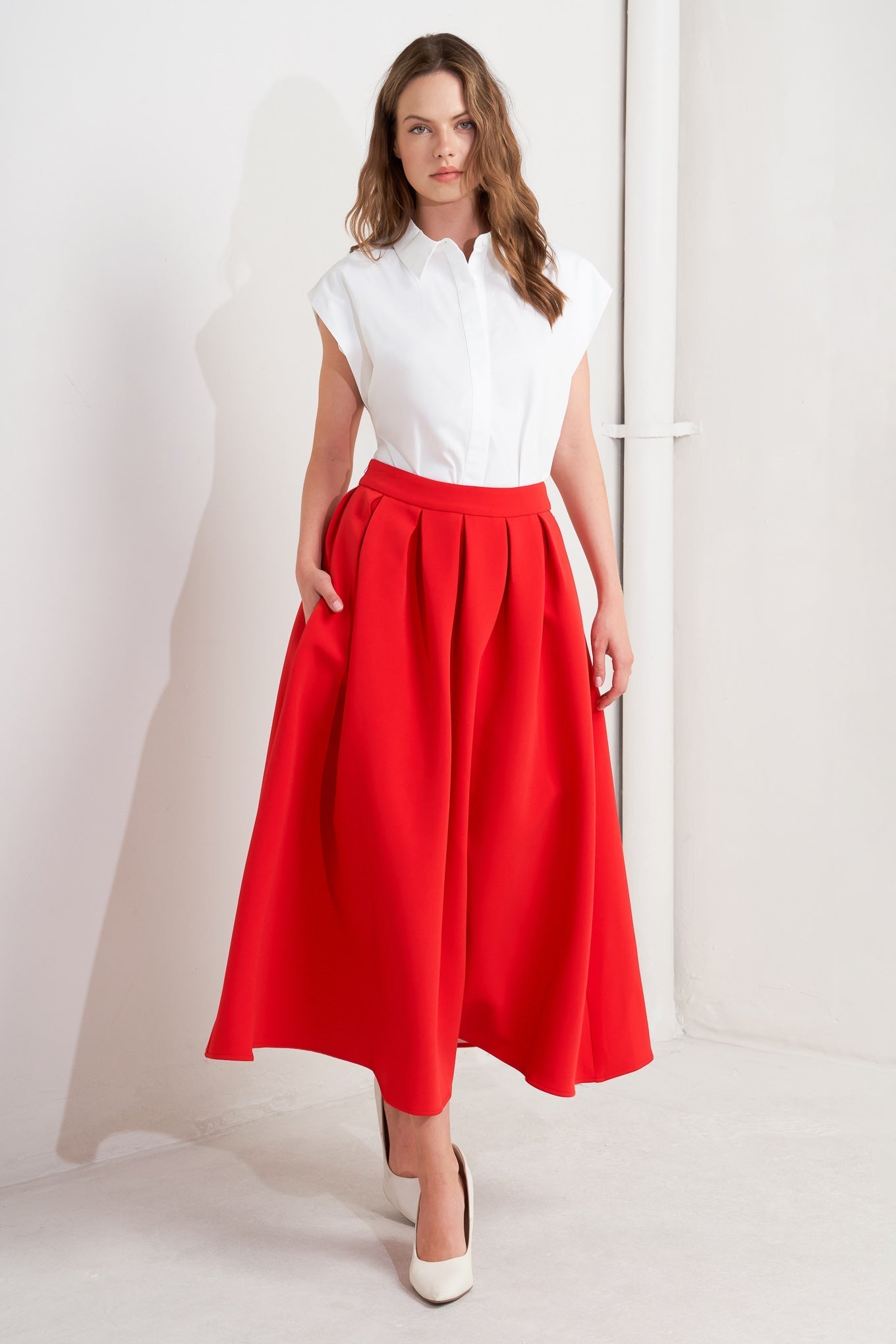 STRAWBERRY POP WOVEN FULL MIDI SKIRT Flying Tomato