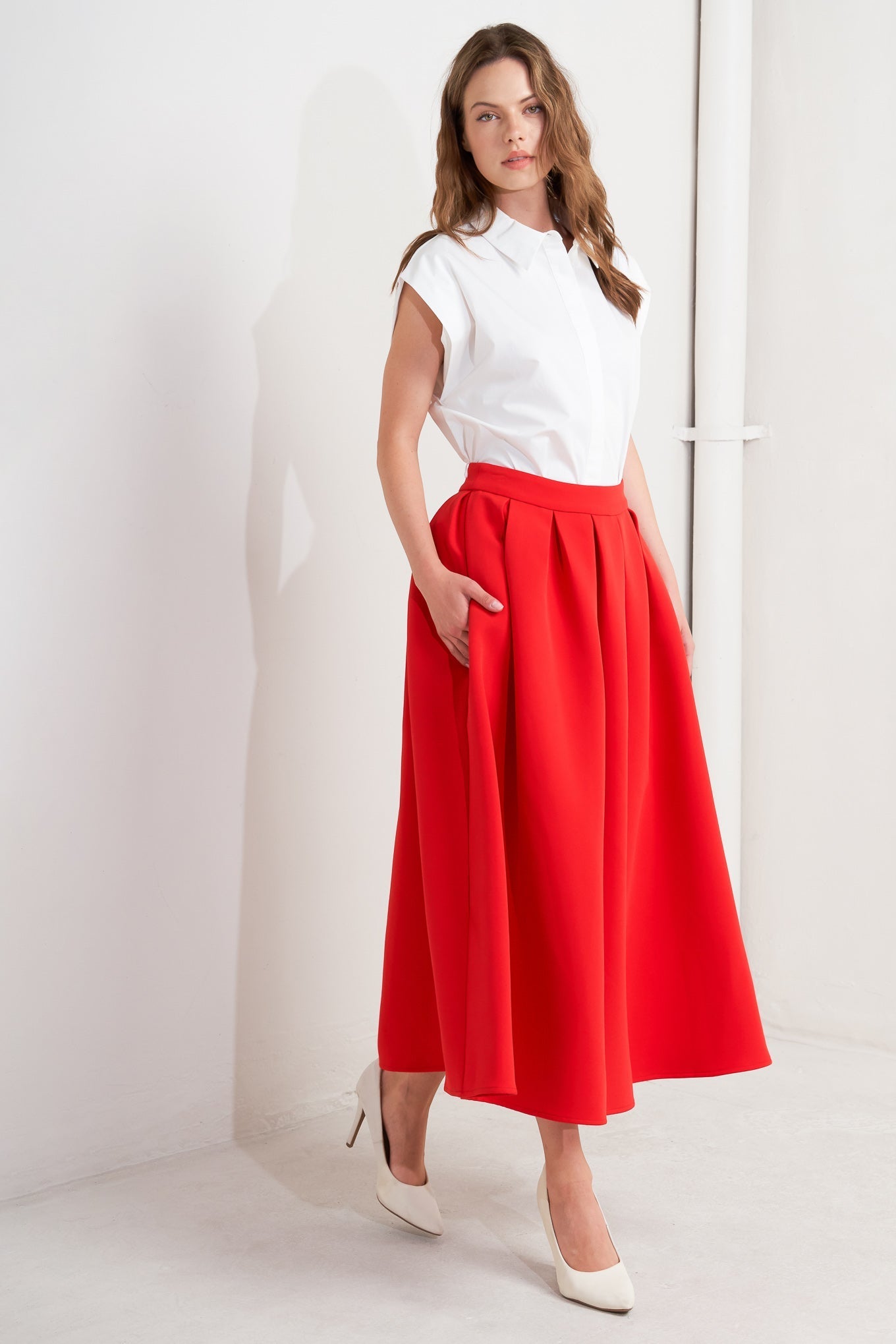 STRAWBERRY POP WOVEN FULL MIDI SKIRT Flying Tomato
