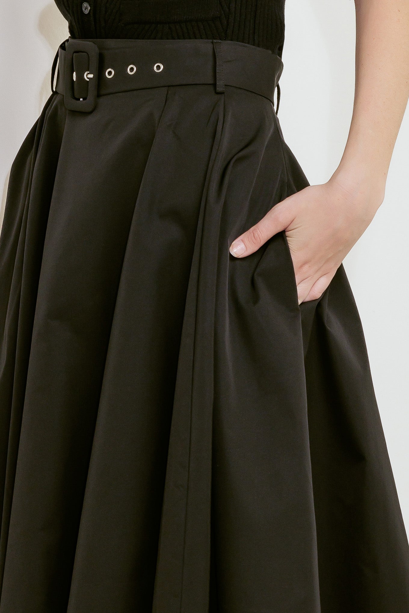 GOLDEN STILL BLACK WOVEN FULL MIDI SKIRT Flying Tomato