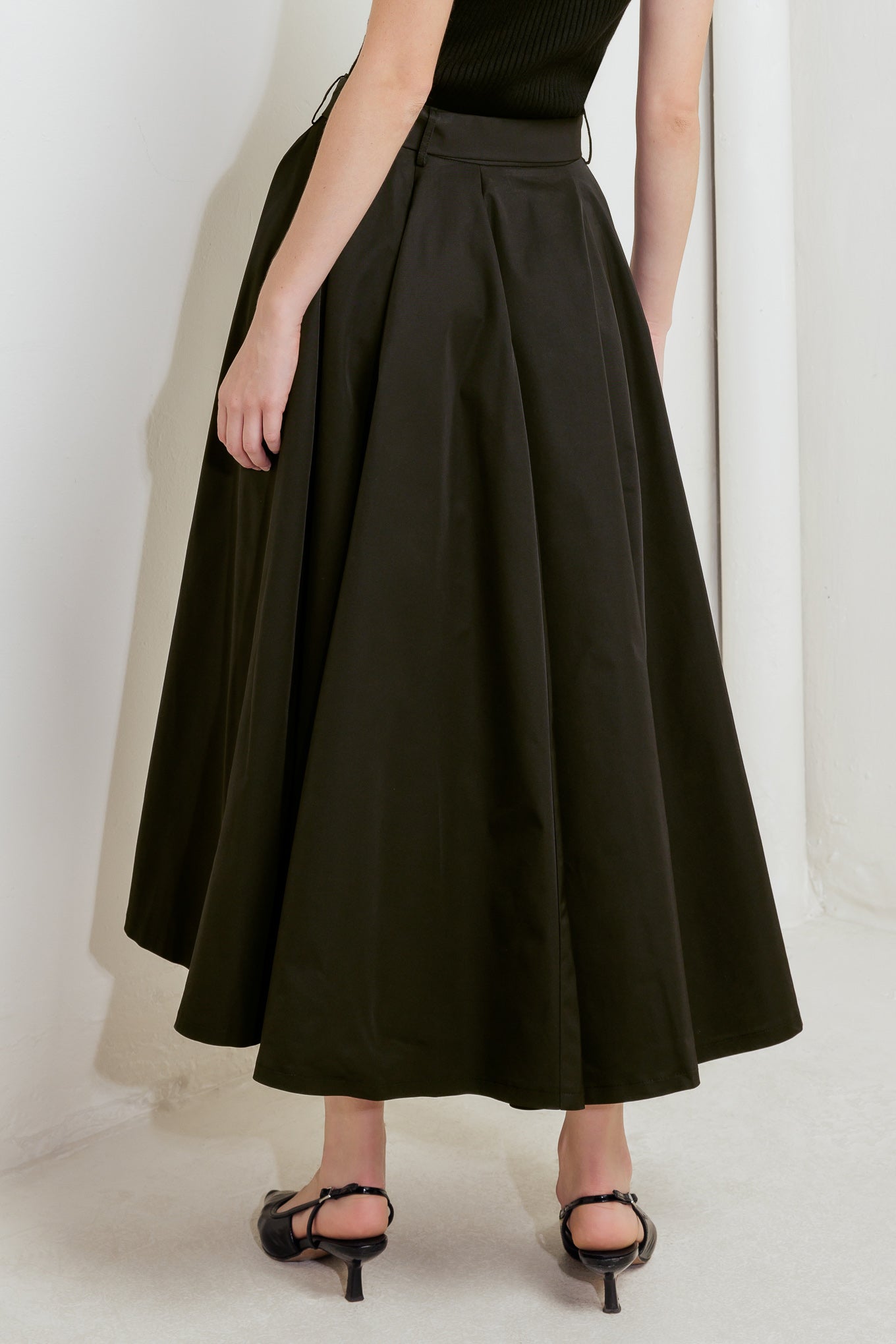 GOLDEN STILL BLACK WOVEN FULL MIDI SKIRT Flying Tomato