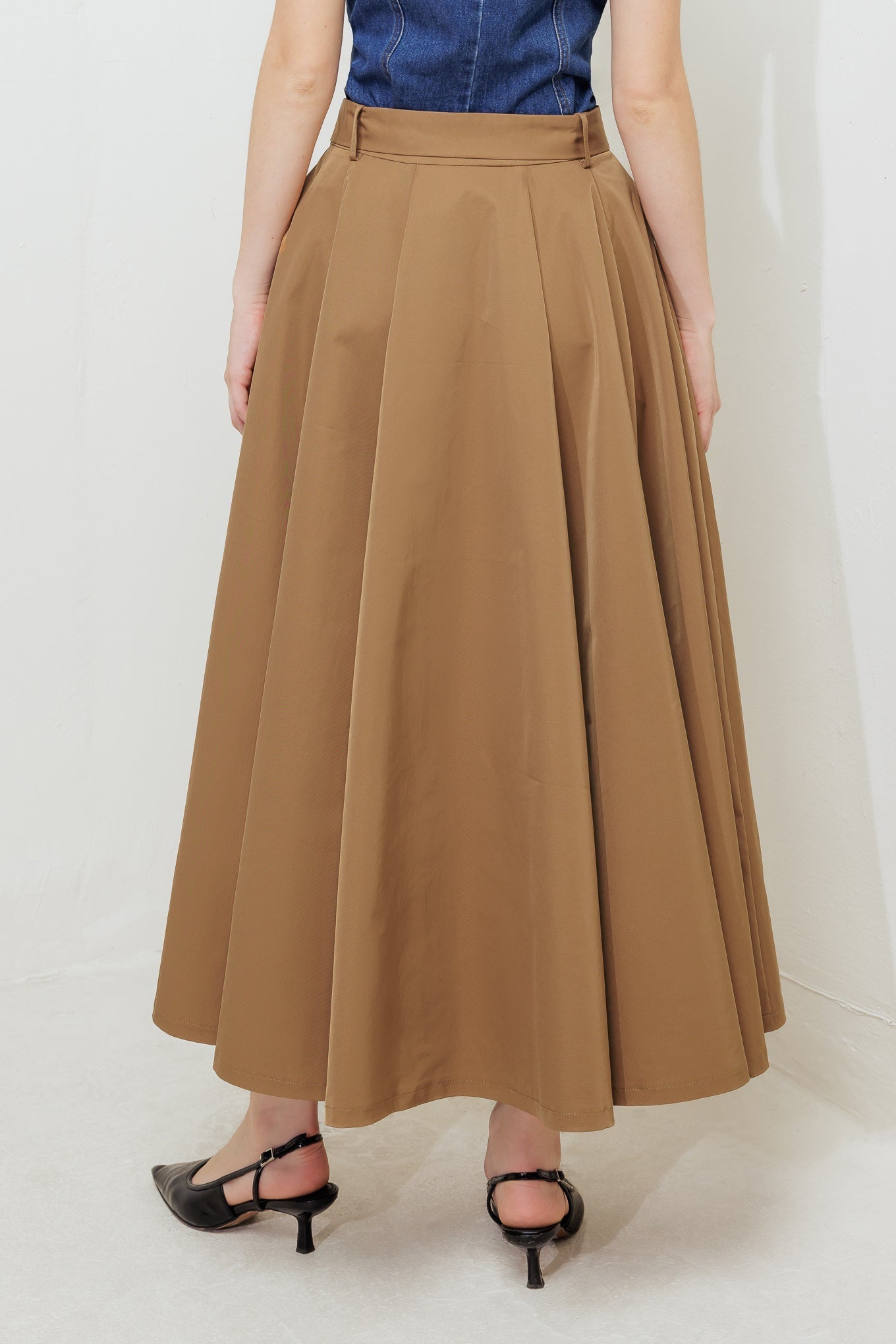 GOLDEN STILL CAMEL WOVEN FULL MIDI SKIRT Flying Tomato