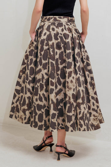 Leo Lover Woven Full Midi Skirt With Self Belt Pockets