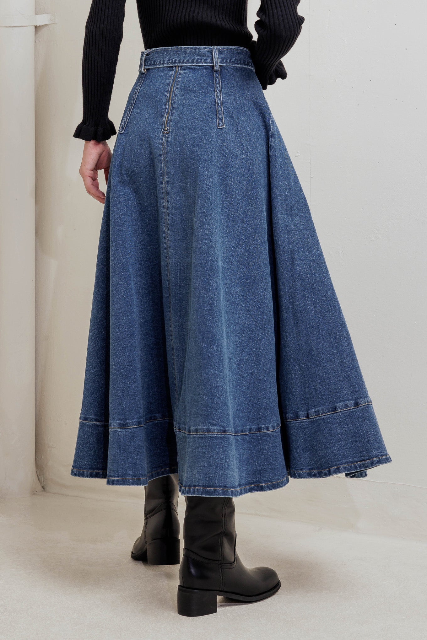 COWBOY CURVE DENIM MIDI SKIRT Flying Tomato
