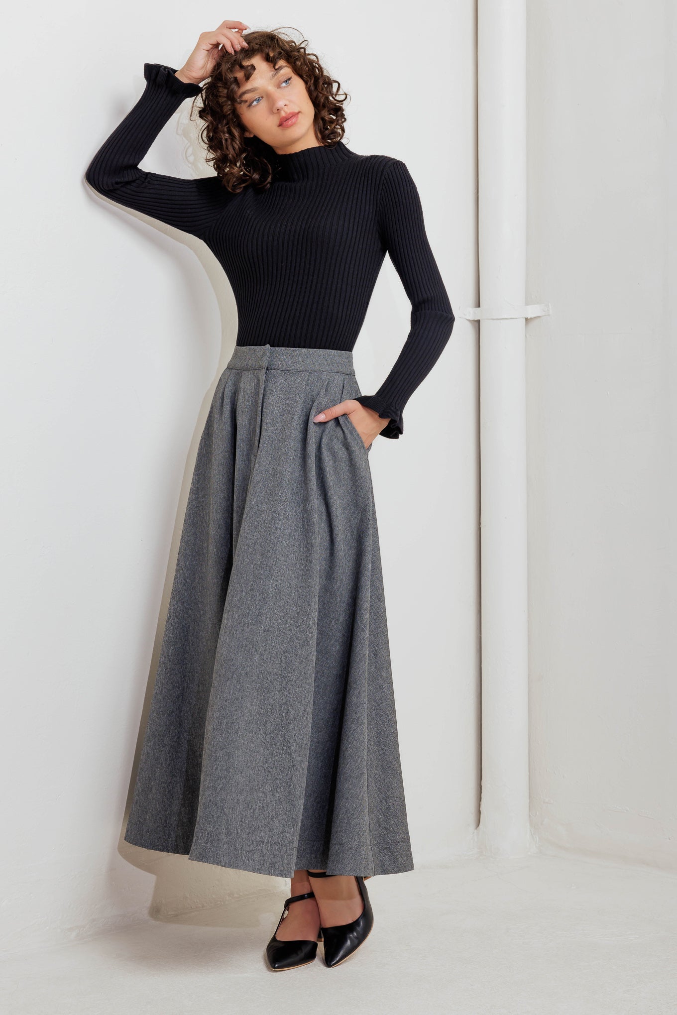 TIMELESS LOOK WOVEN MIDI CIRCLE SKIRT Flying Tomato