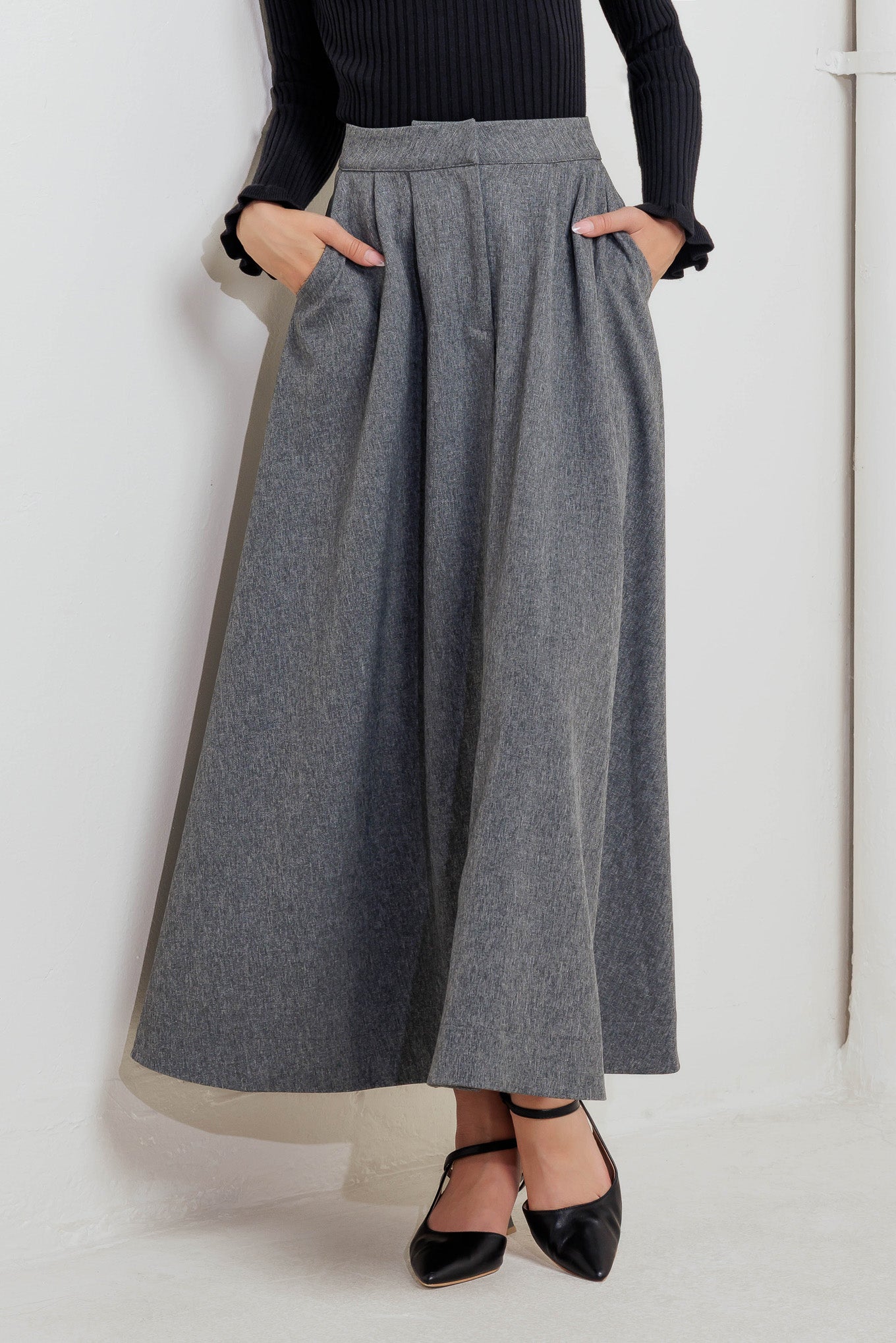 TIMELESS LOOK WOVEN MIDI CIRCLE SKIRT Flying Tomato