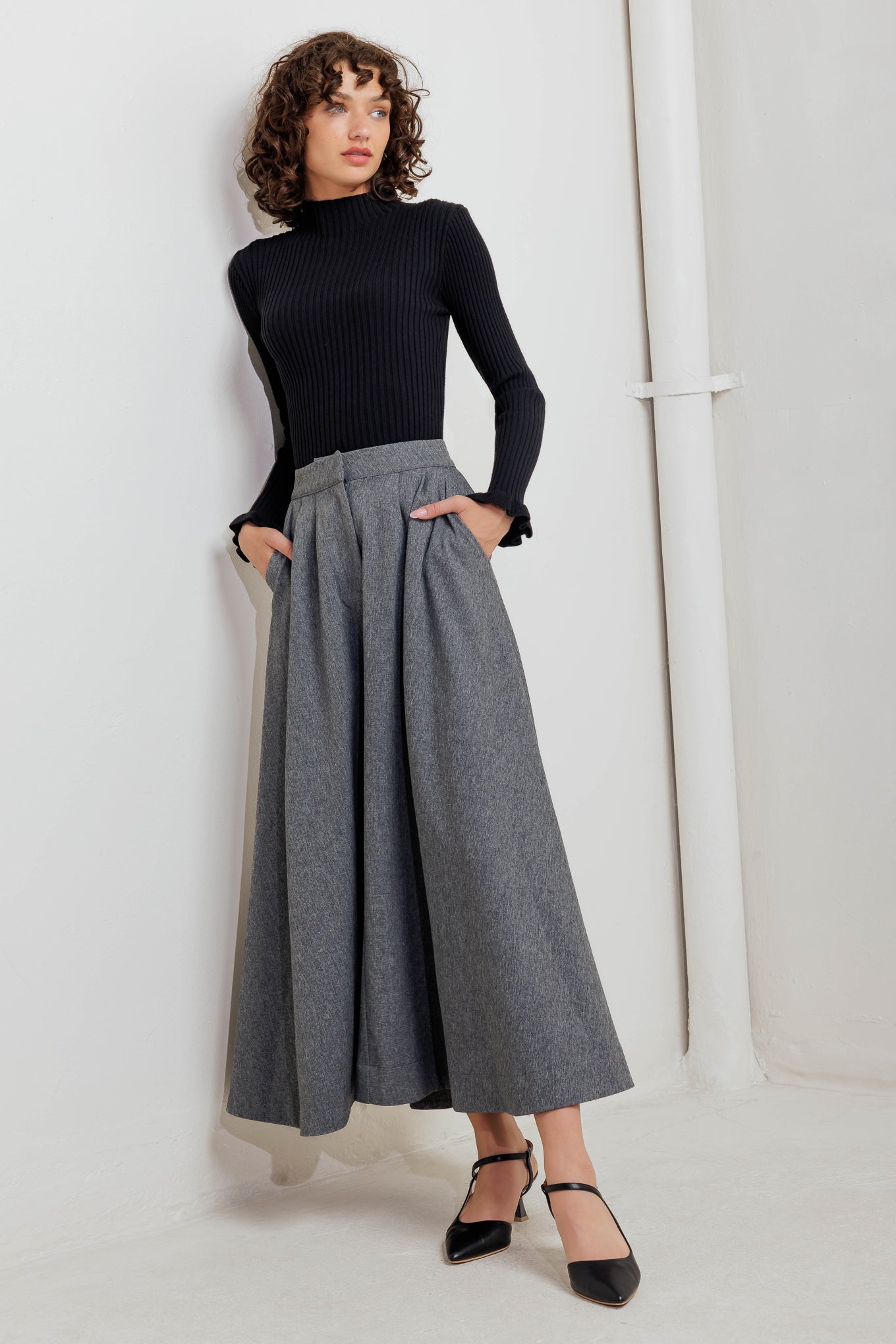 TIMELESS LOOK WOVEN MIDI CIRCLE SKIRT Flying Tomato