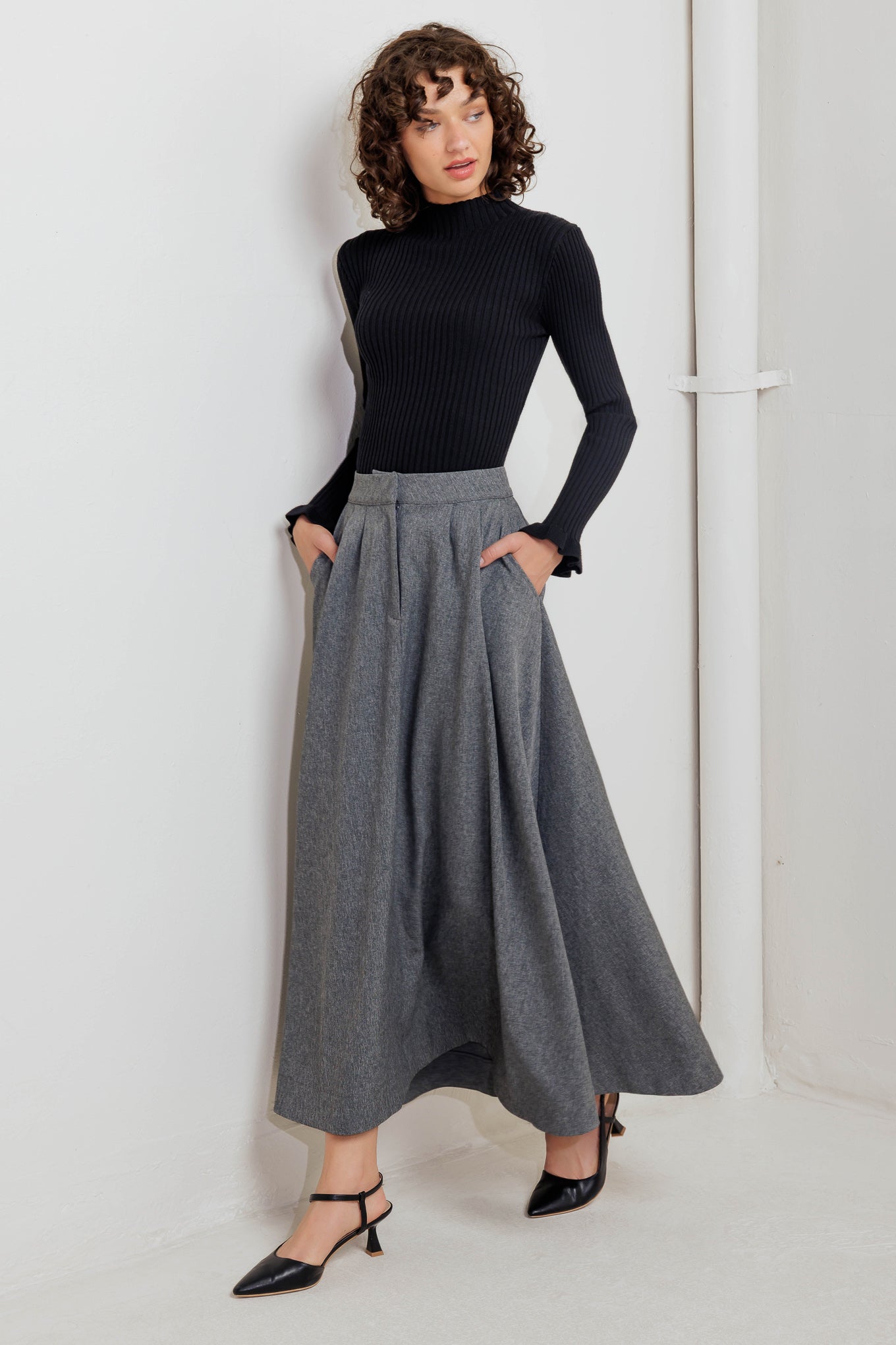 TIMELESS LOOK WOVEN MIDI CIRCLE SKIRT Flying Tomato
