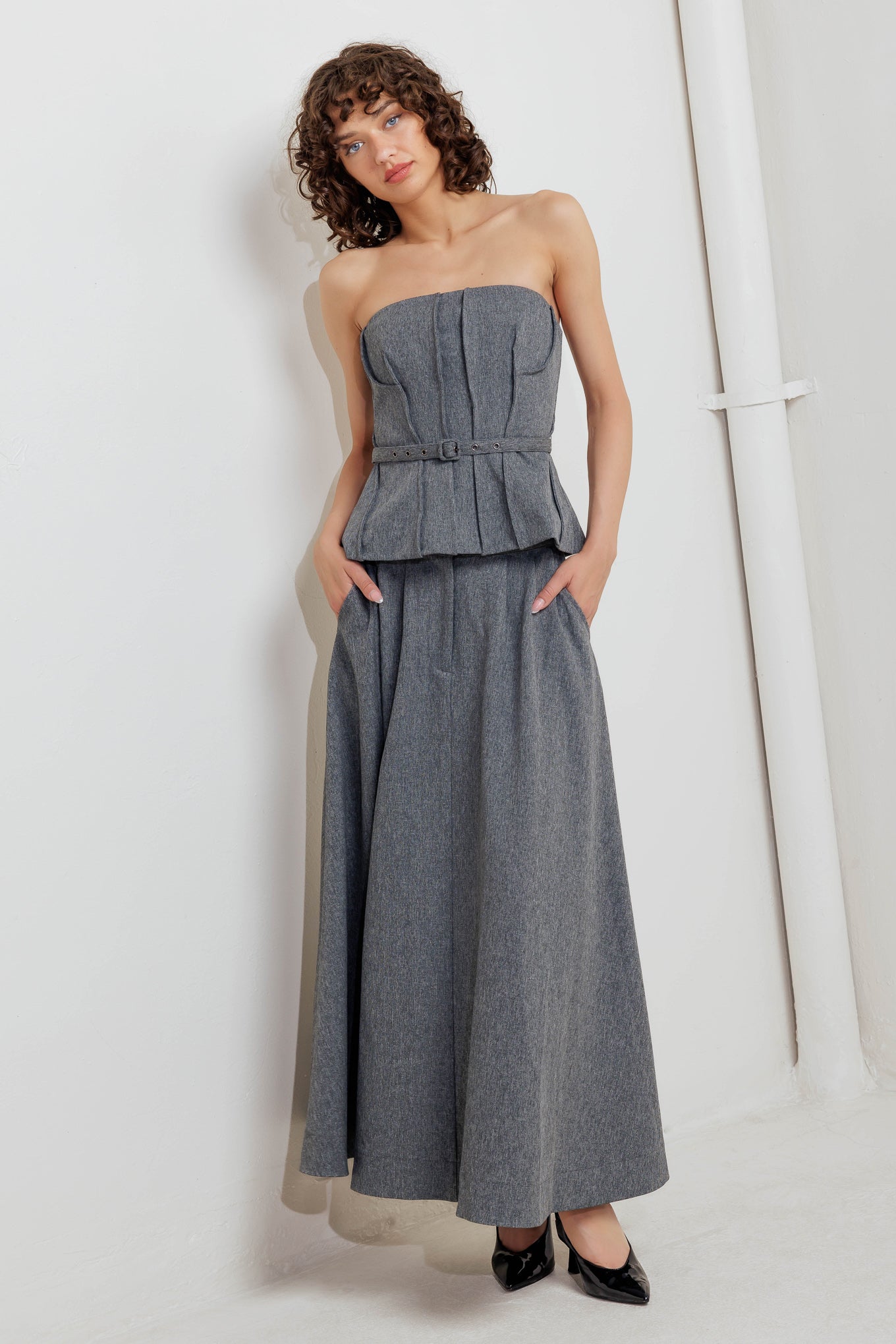 TIMELESS LOOK WOVEN MIDI CIRCLE SKIRT Flying Tomato