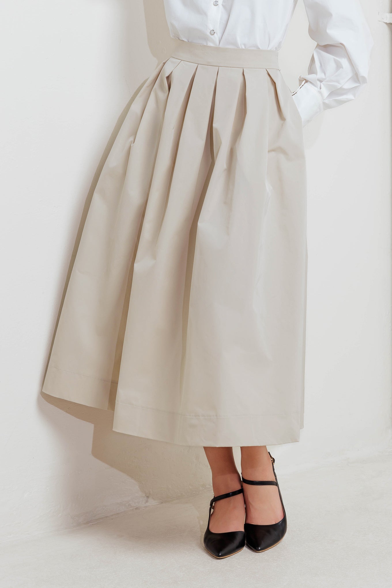 SOFT POEM WOVEN FULL MIDI SKIRT Flying Tomato