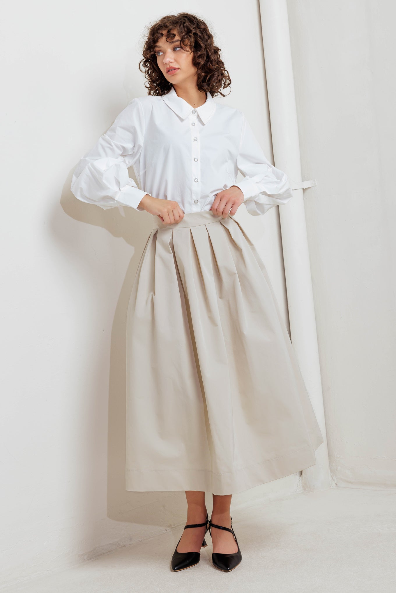 SOFT POEM WOVEN FULL MIDI SKIRT Flying Tomato