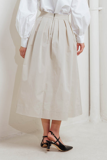 Soft Poem Woven Full Midi Skirt With Back Zipper Closure