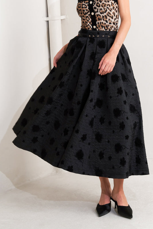 NOIR BLOOMING ROMANCE WOVEN FULL MIDI SKIRT Flying Tomato