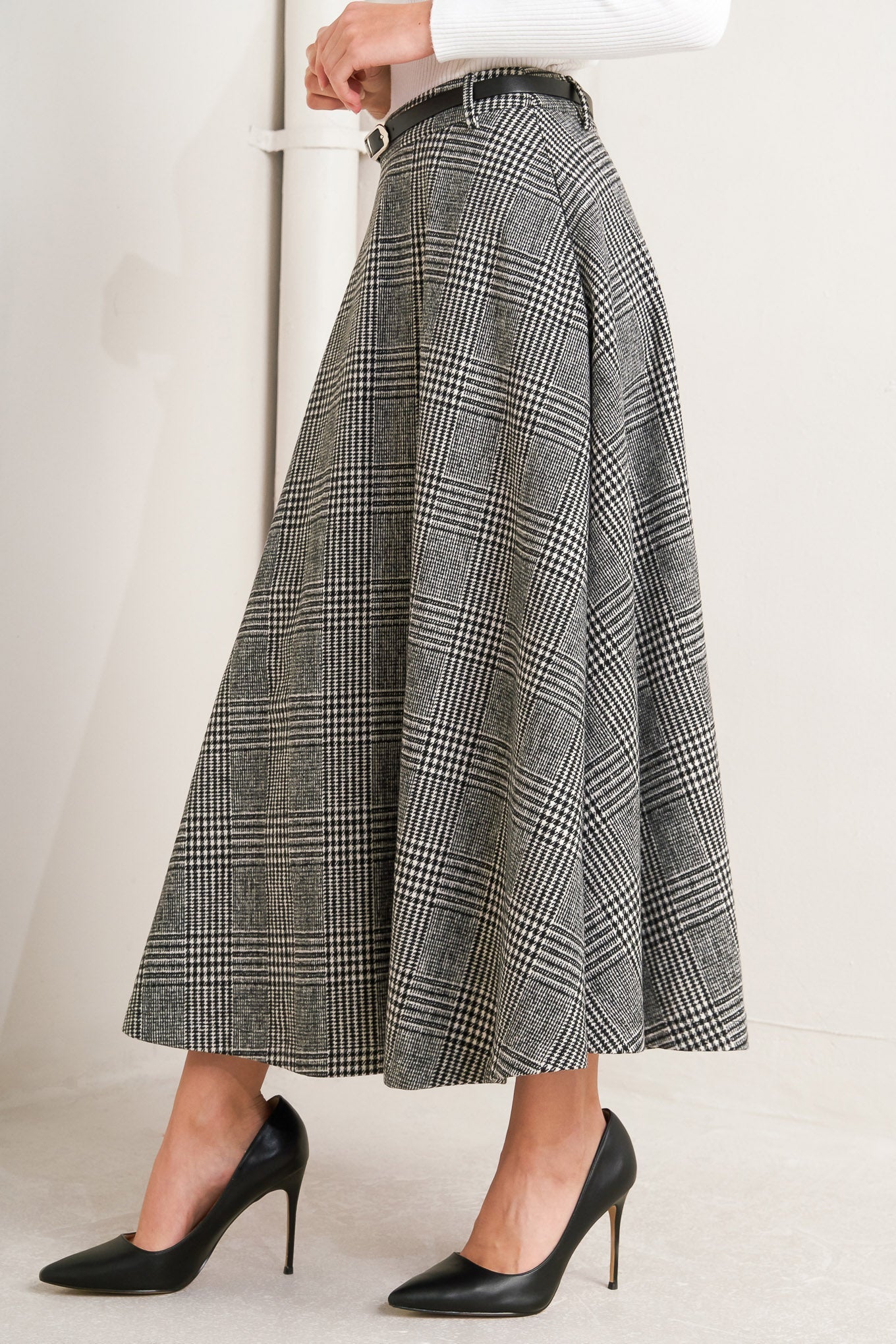 CITY CHECKLINE WOOLEN WOVEN MIDI SKIRT Flying Tomato