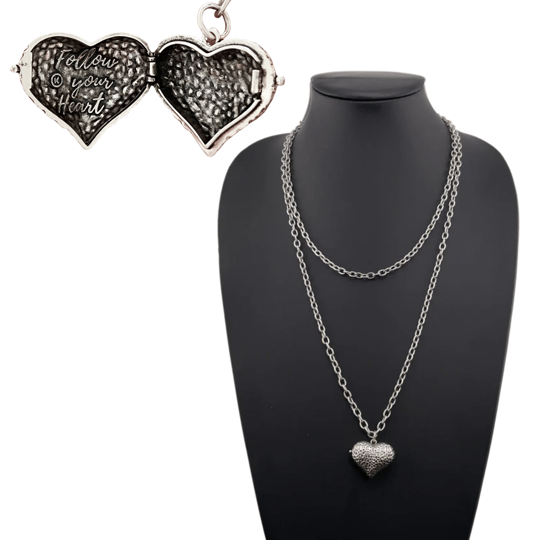 Katia Designs Follow Your Heart Locket Essential Necklace, presented on a display, emphasizing its radiant gold-tone luster.