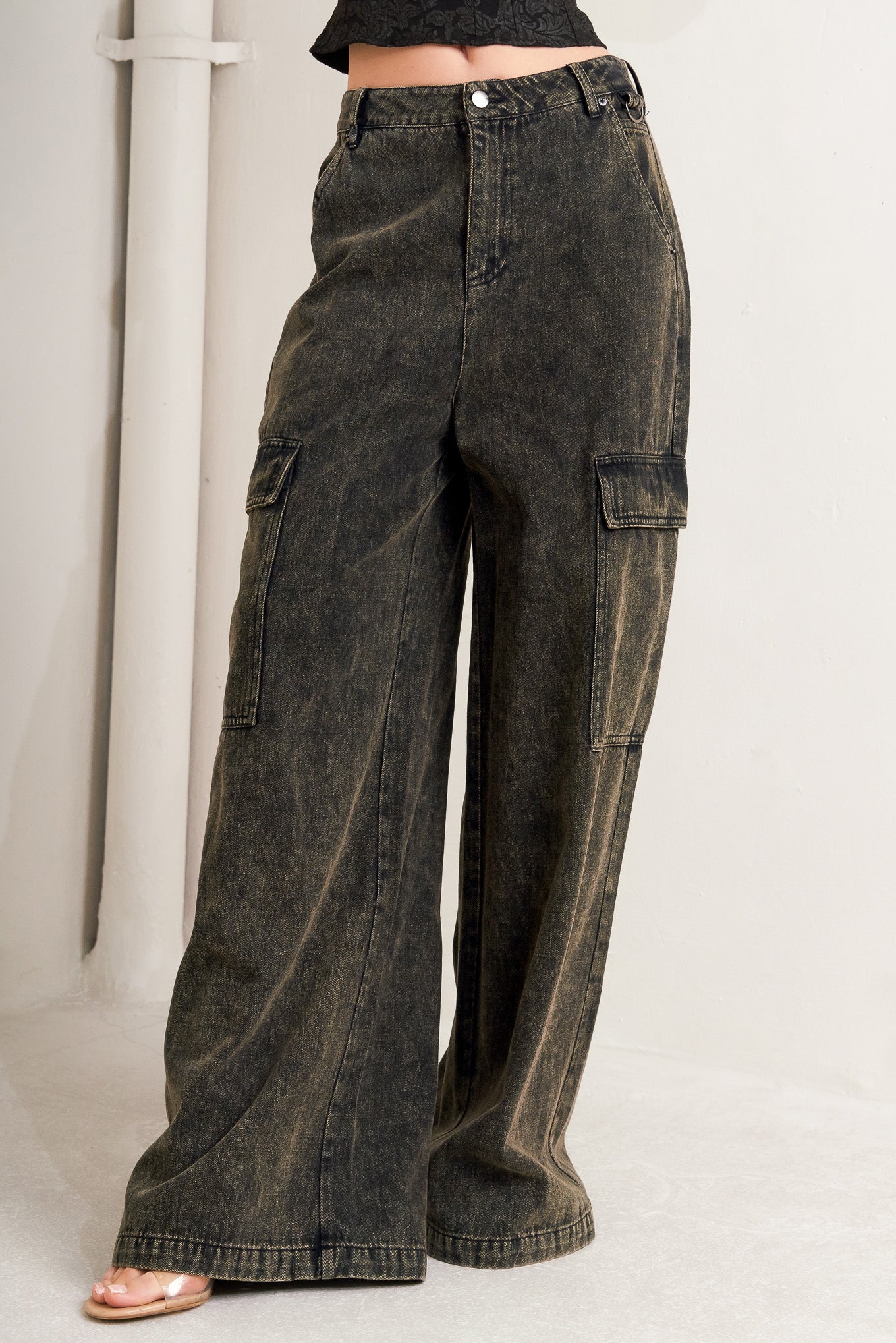 Cant Blame Me Cargo Denim Wide Leg Pants With Pockets Flying Tomato