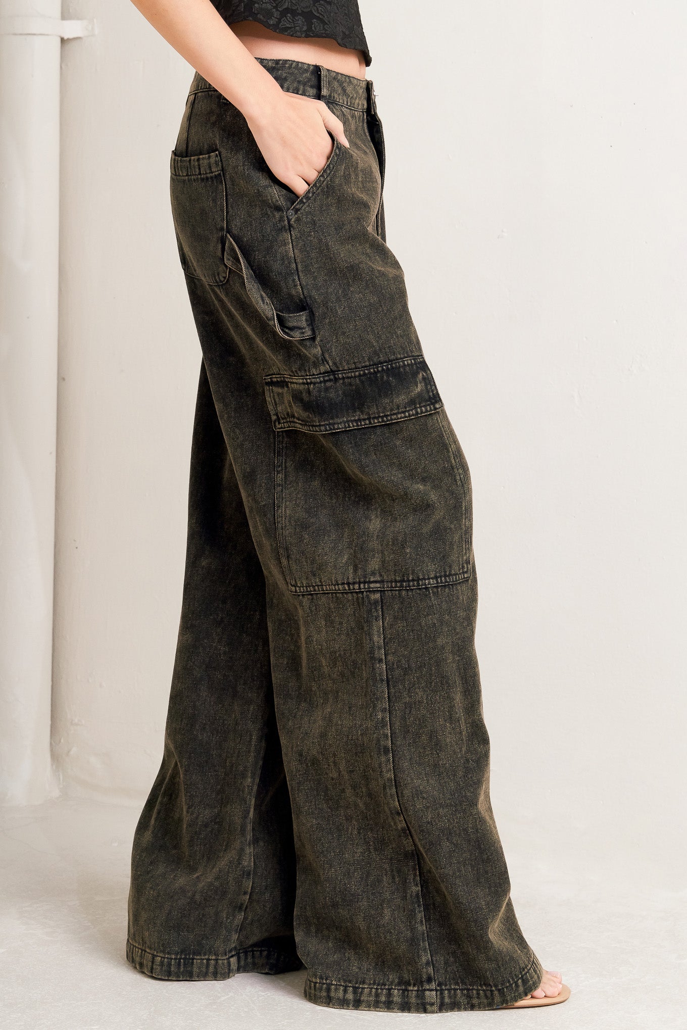 Cant Blame Me Cargo Denim Wide Leg Pants With Pockets Flying Tomato