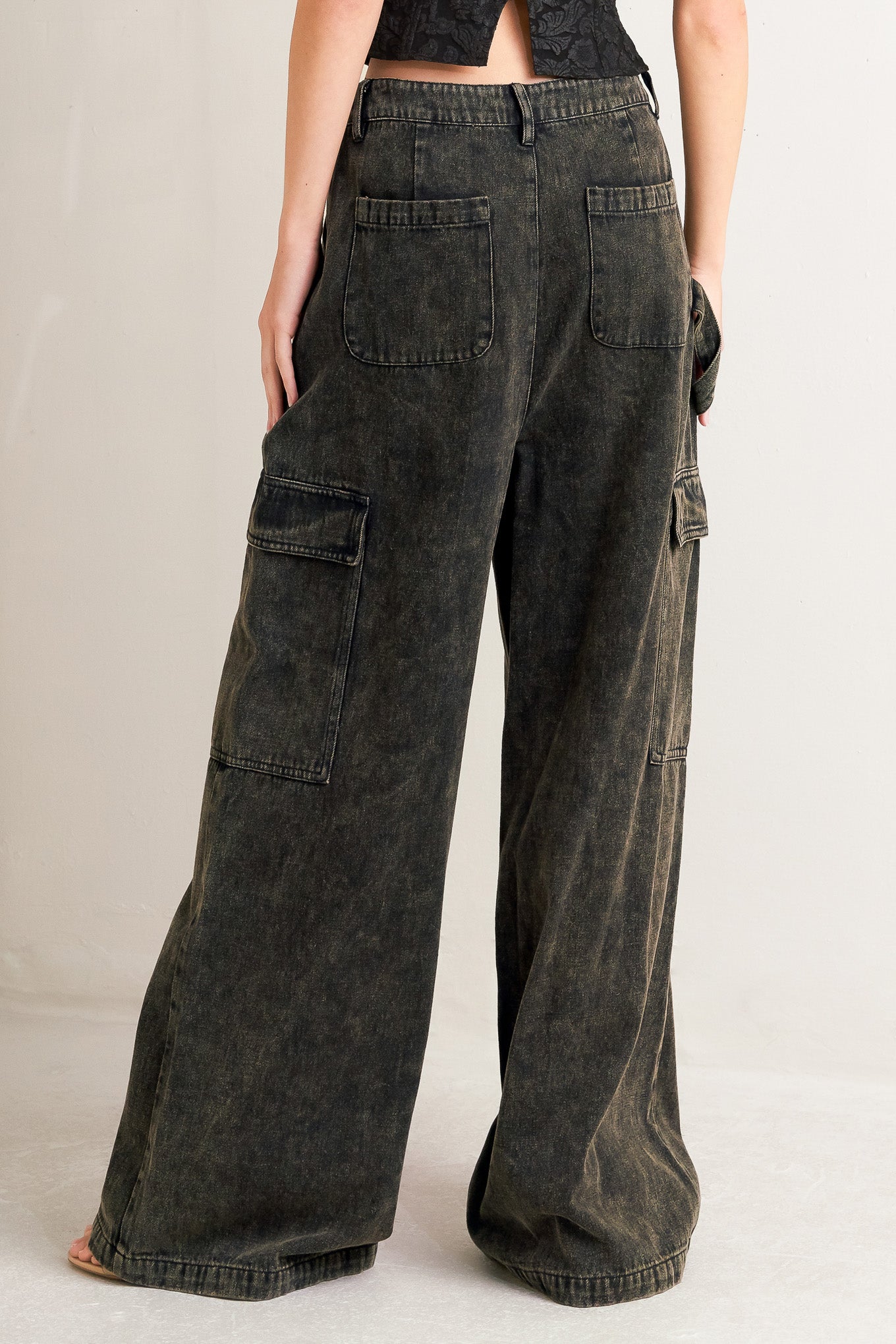 Cant Blame Me Cargo Denim Wide Leg Pants With Pockets Flying Tomato