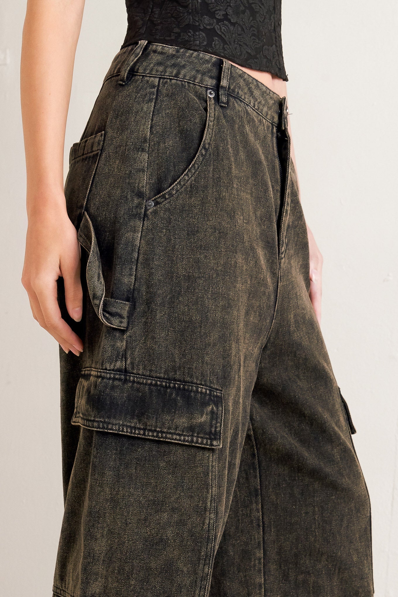 Cant Blame Me Cargo Denim Wide Leg Pants With Pockets Flying Tomato