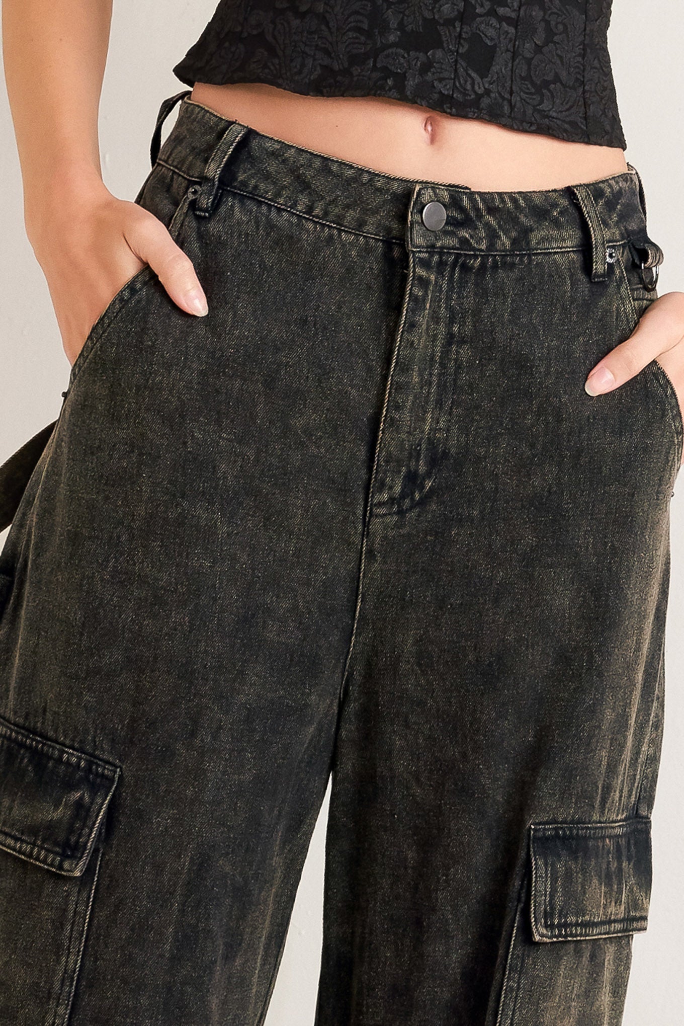 Cant Blame Me Cargo Denim Wide Leg Pants With Pockets Flying Tomato