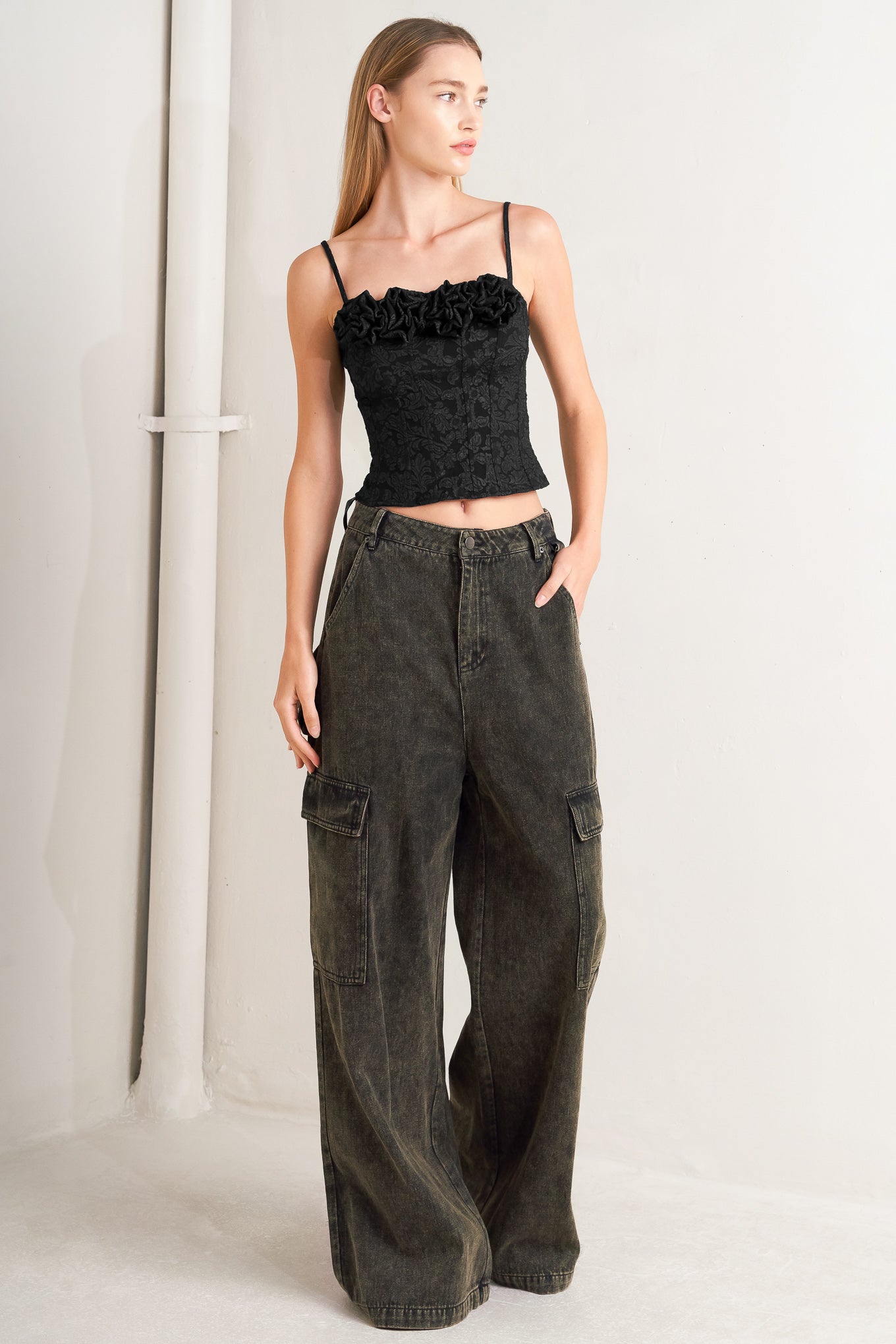Cant Blame Me Cargo Denim Wide Leg Pants With Pockets Flying Tomato
