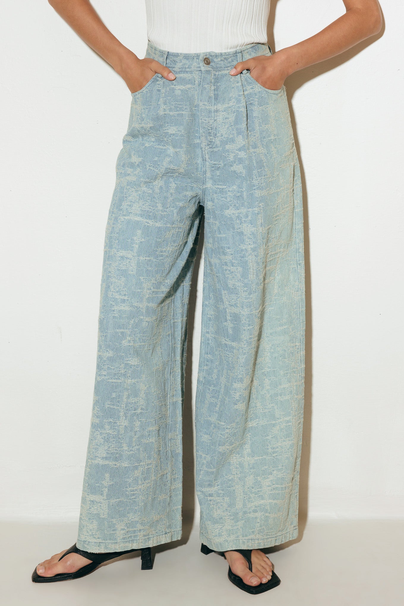 AIRY ROMANCE WIDE LEG DENIM PANTS Flying Tomato