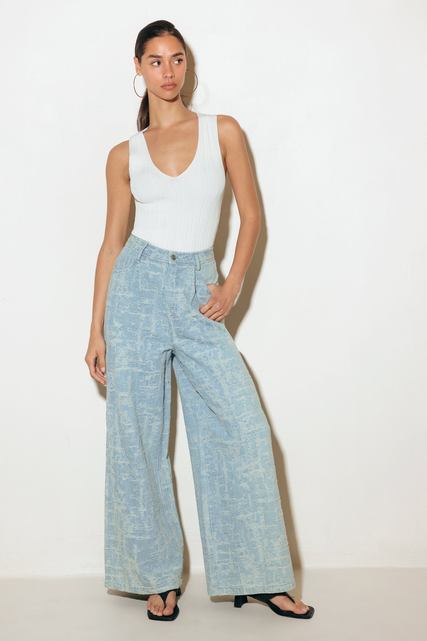 AIRY ROMANCE WIDE LEG DENIM PANTS Flying Tomato