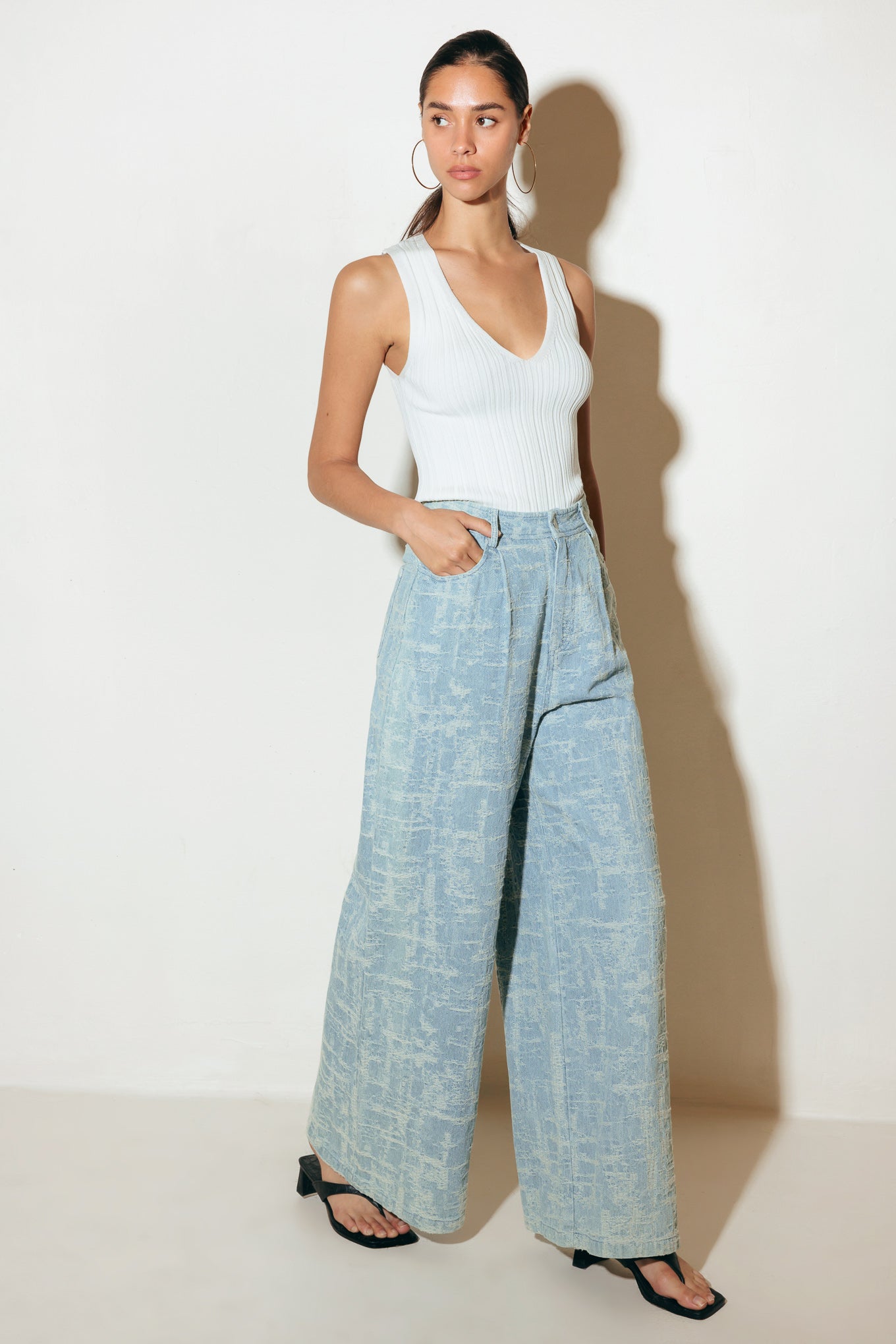 AIRY ROMANCE WIDE LEG DENIM PANTS Flying Tomato