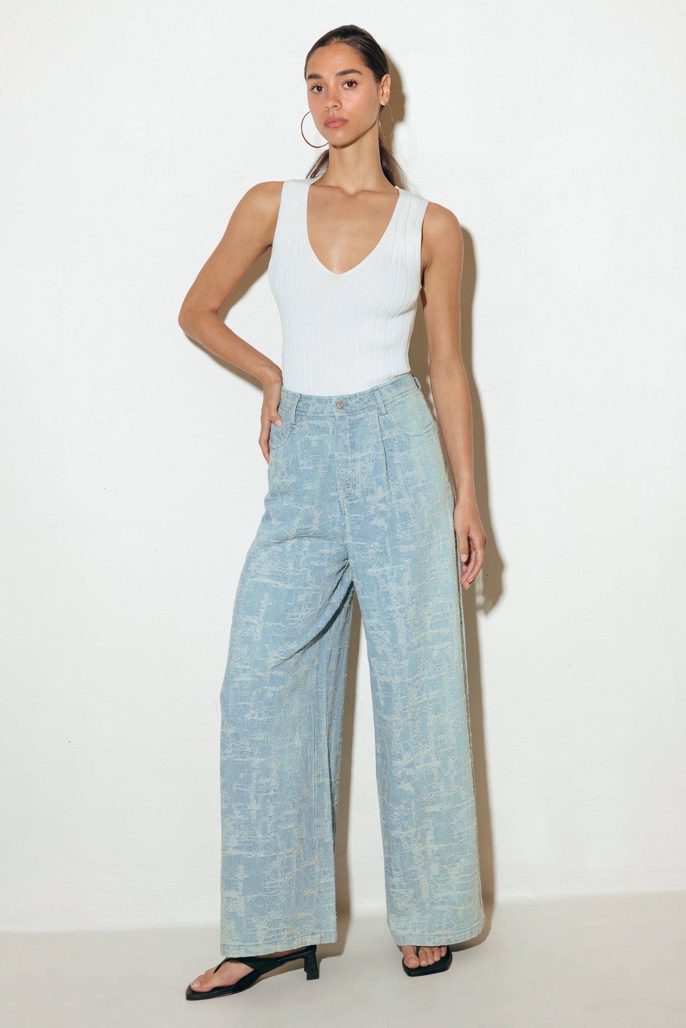 AIRY ROMANCE WIDE LEG DENIM PANTS Flying Tomato