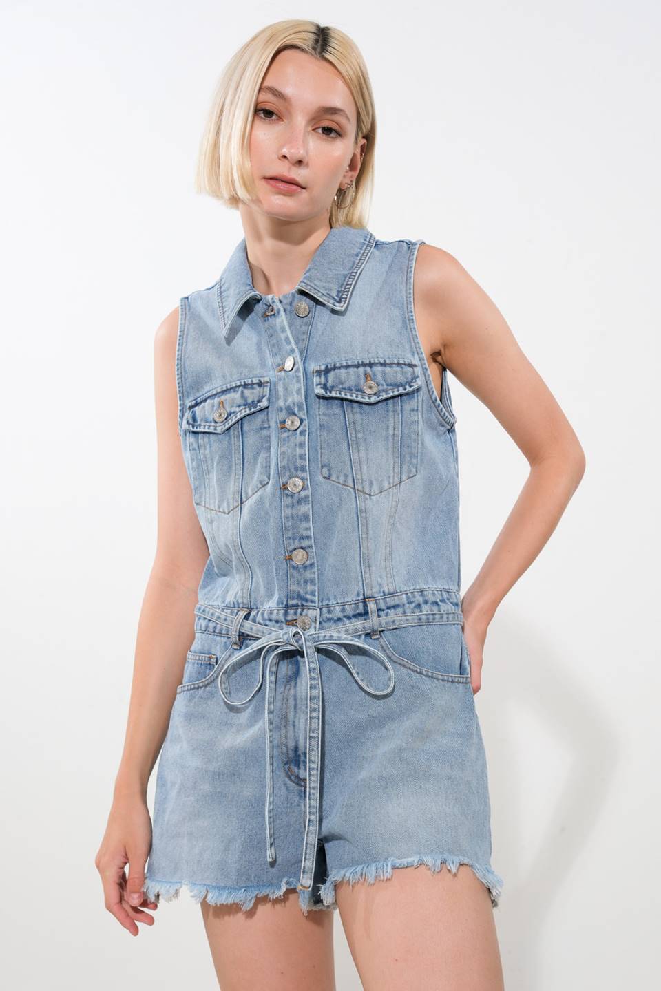 HEAR THE APPLAUSE DENIM ROMPER