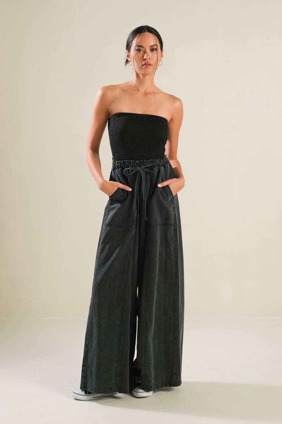 BLACK TEA WITH YOU MIX MEDIA JUMPSUIT