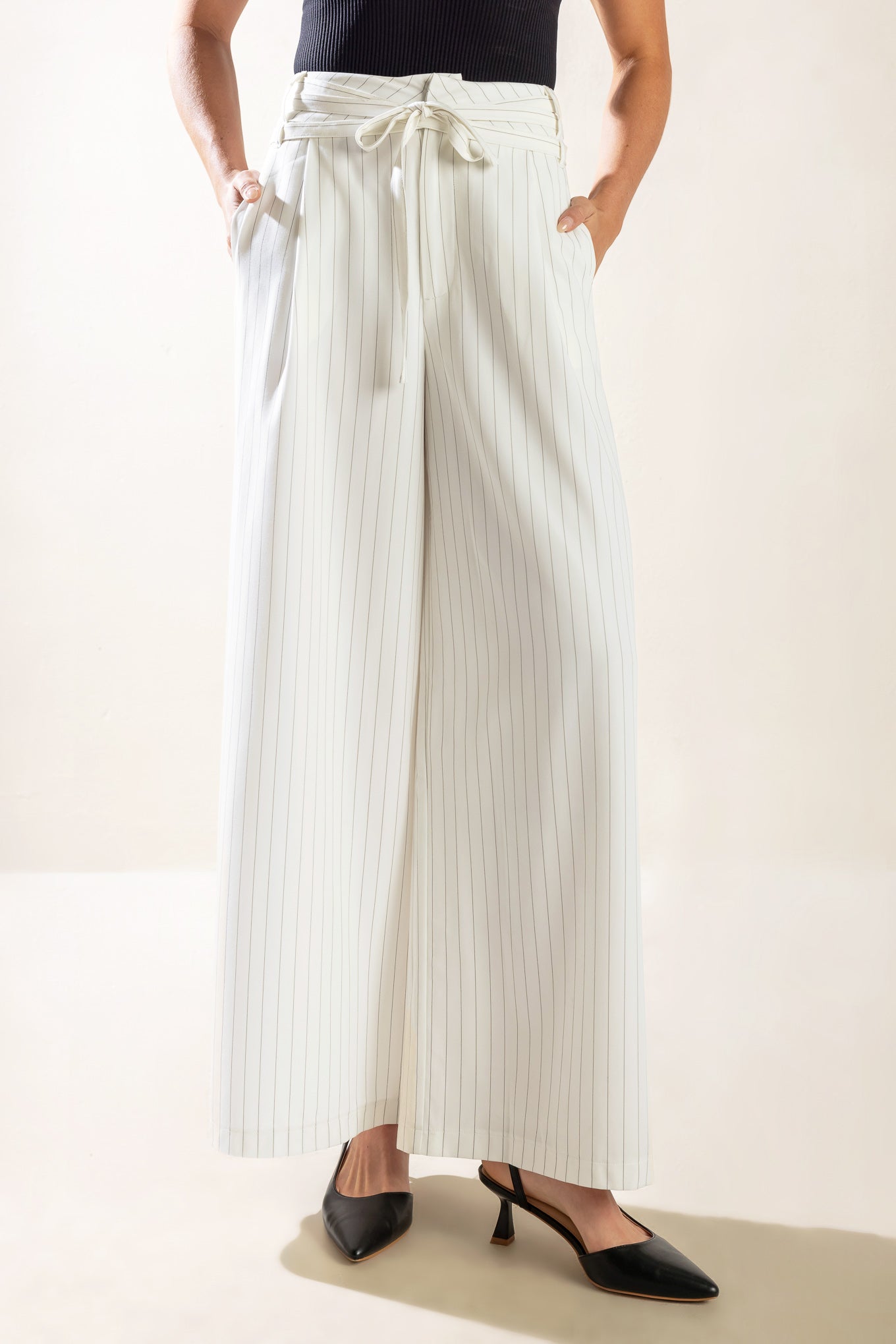 Dinner Date Woven Pants with Wide Leg and Sash Belt